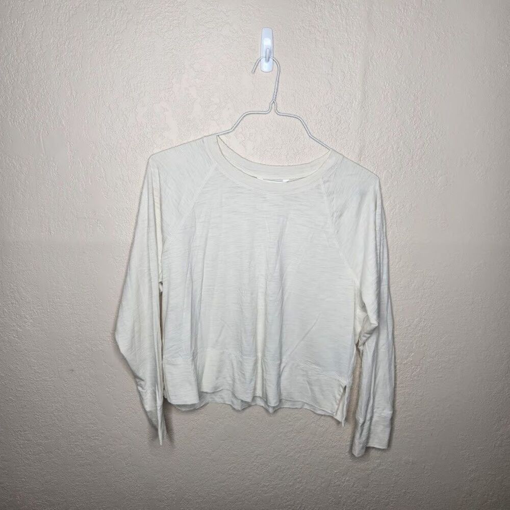 Athleta Classic Slub Top T Shirt Womens Large Beige 624104 Long Sleeve